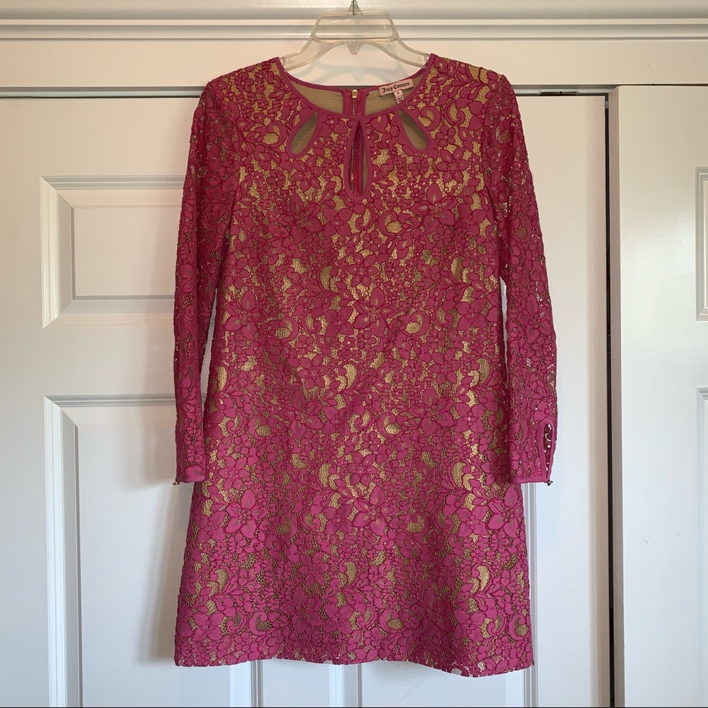 Juicy Couture Pink Lace Long Sleeve Dress